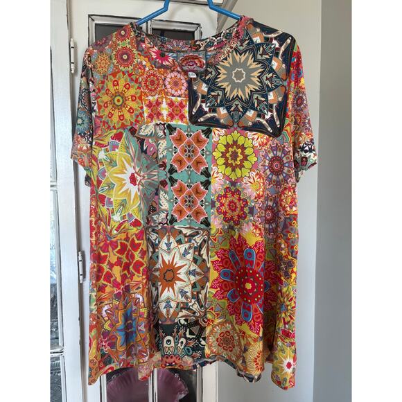 Johnny Was Los Angeles Boho Patchwork Floral Top Women’s XL Multicolor Tunic Tee - Picture 2 of 6